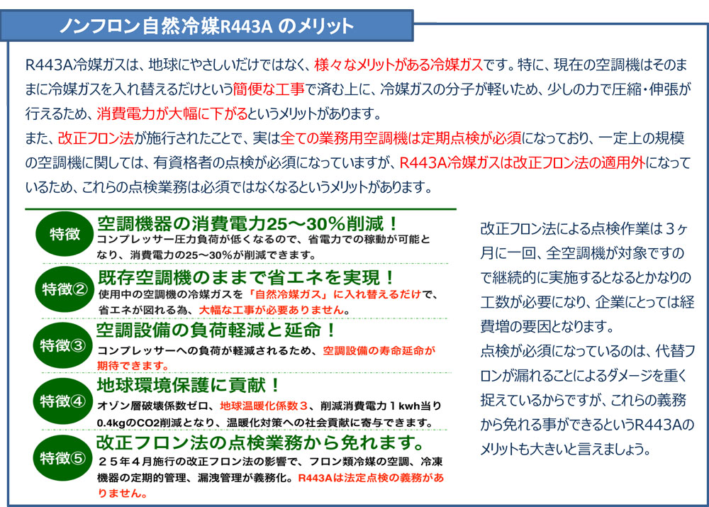 ノンフロン自然冷媒R443Aのメリット